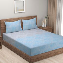SWAYAM Blue & Beige Ethnic Motifs 200 TC King Bedsheet with 2 Pillow Covers-picture-41