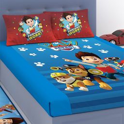PAW PATROL Kids Blue & Brown Paw Patrol 180 TC Cotton King Bedsheet with 2 Pillow Covers-image-44