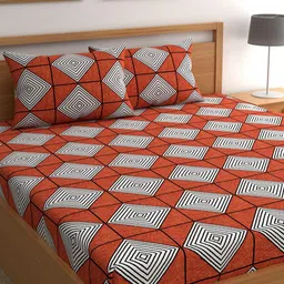 CHHAVI INDIA Orange & Grey Geometric 210 TC Queen Bedsheet with 2 Pillow Covers-picture-12