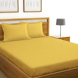 BIANCA Unisex Gold 100% Cotton Satin Stripe Xl King Double Bedsheets With 2 Pillow Covers-image-43