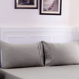 MASPAR Grey Pure Cotton 200 TC Fitted Queen Bedsheet with 2 Pillow Covers-image-30