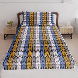 LABHAM Crystal White & Blue Abstract Printed 140 TC Single Bedsheet with 1 Pillow Covers image 2