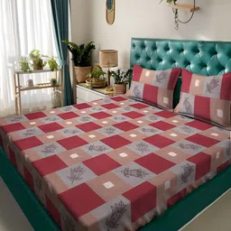KLOTTHE Red Geometric 300TC Double King Bedsheet With 2 Pillow Covers-picture-15