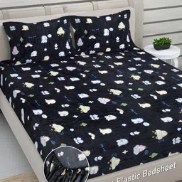 FABINALIV Black Cartoon Characters Woollen 300 TC King Bedsheet Set 2.50 m x 2.25 m-1