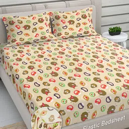 FABINALIV Cream & Red Cartoon Printed Woollen 300 TC King Bedsheet Set-2.25 m x 2.50 m-25