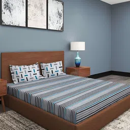 Aura Grey & Black Striped Cotton 210 TC King Bedsheet With 2 Pillow Covers-96