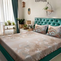 KLOTTHE Beige Floral Printed 400 TC Pure Cotton Super King Bedsheet With 2 Pillow Covers-image-22