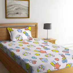 FABINALIV White & Yellow Cartoon Characters 300 TC Single Bedsheet with 1 Pillow Cover-image-71