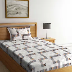 KLOTTHE Grey & Yellow Geometric Print 300 TC Single Bedsheet With Pillow Cover-image-43