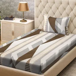 KLOTTHE Grey & Brown Printed 300TC Single Bedsheet & Pillow Covers-image-46