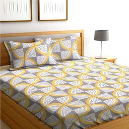 AEROHAVEN Grey & White Geometric Printed Cotton 240 TC Queen Bedsheet With 2 Pillow Covers-image-14