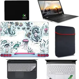 SDM 6 in 1 Combo - Laptop Skin Stickers, Screen card , Key Guard, Mouse Pad, Sleeve and Palmrest Skin for All 15.6 Inch Laptops || Notebooks Combo Set (nature image200 Combo Set-picture-29