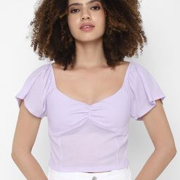 AMERICAN EAGLE OUTFITTERS Women Purple V-Neck Extended Sleeves Slim Fit T-shirt-image-64