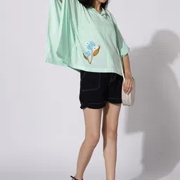 LetsDressUp Floral Printed Shirt Collar Extended Sleeves Shirt Style Top-picture-13