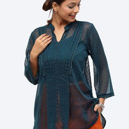 Baawri Self Design Mandarin Collar Semi Sheer A-Line Top-picture-57