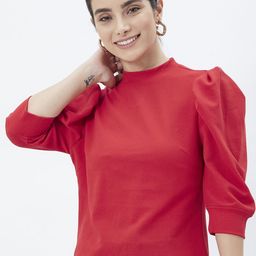 Kibo Red Puff Sleeve Top-image-60