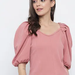 TANDUL V-Neck Puff Sleeves Gathered Top-picture-31