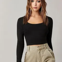 Lagashi Women Black Scoop Neck Full Sleeves Top-14