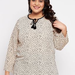 VINAAN Geometric Printed Tie-Up Neck Top-13
