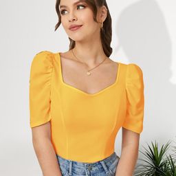 Dream Beauty Fashion Sweetheart Neck Puffed Sleeves Top-picture-43