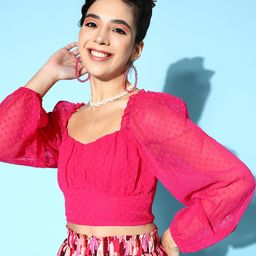 Berrylush Pretty Pink Self-Design Once Upon a Sleeve Top image 1