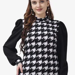 Popwings Abstract Printed High Neck Puff Sleeves Regular Top-12