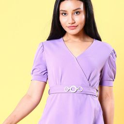 Freehand by The Indian Garage Co V-Neck Puff Sleeves Belted Detail Wrap Top-image-33