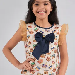 One Friday Conversational Print Flutter Sleeve Top-21
