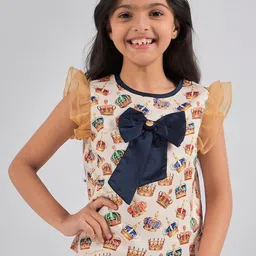 One Friday Girls Conversational Print Flutter Sleeve Top-0