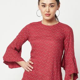 Crimsoune Club Conversational Printed Bell Sleeves Top-image-52