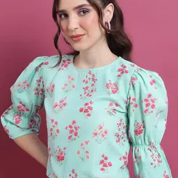 Vishudh Sea Green Floral Printed Bell Sleeves Top-image-56