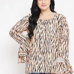 VINAAN Plus Size Abstract Printed Bell Sleeves Top-22