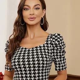 Dream Beauty Fashion Geometric Printed Square Neck Puff Sleeve Top-12