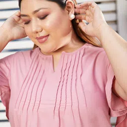 CURVE BY KASSUALLY Pink Plus Size Flared Sleeve Pleated Top image 3