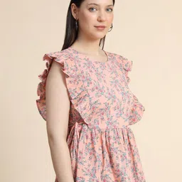 BAESD Floral Printed Flutter Sleeve A-Line Top image 3