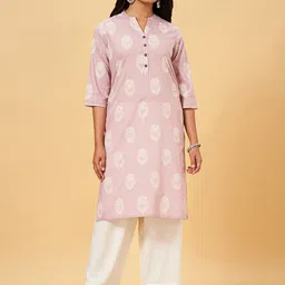 RANGMANCH BY PANTALOONS Ethnic Motifs Printed Empire Cotton Mirror Work A-Line Kurta-image-82