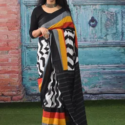 JALTHER Geometric Pure Mulmul Cotton Block Print Saree-2
