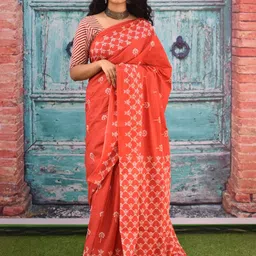 JALTHER Floral Pure Cotton Block Print Saree-35