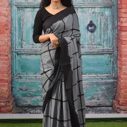 clothonus Checked Pure Cotton Block Print Saree-16