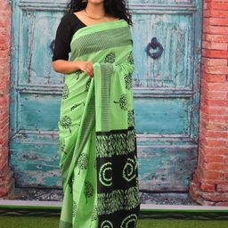 clothonus Ethnic Motifs Pure Cotton Block Print Saree-image-20