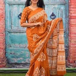 JALTHER Geometric Printed Pure Cotton Block Print Saree-image-68