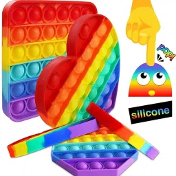 himanshu tex Pop up It Push on Buble Fidget Sensory Toy Set, Push on Pop Silicone Game Toy Anxiety Stress Reliever Autism Learning Materials for Kids Teens Adults (Rainbow) (4PACK) image 3