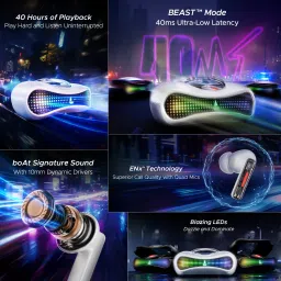 boat Airdopes Drift with Beast Mode, Blazing LEDs, 40 HRS Playback & ENx Technology Bluetooth Gaming Headset image 2