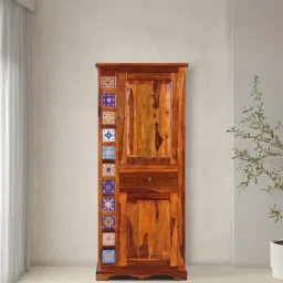 mudramark from pepperfry Siramika Sheesham Wood 1 Door Wardrobe In Honey Oak Finish-picture-8