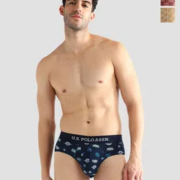 U.S. Polo Assn. Pack Of 3 Printed Mid-Rise Seamless Basic Briefs OEB14-FNP-P3-56
