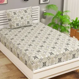 bsb home White & Grey Floral 210 TC Single Bedsheet with 1 Pillow Covers-31