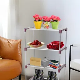 Decent Hut Maroon & Silver Toned Stainless Steel Foldable 4 Shelves Shoe Rack-image-36