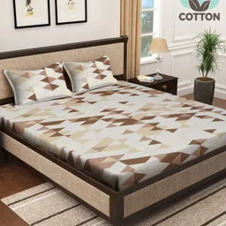 Myntra Elegant Homes White & Brown Geometric 400 TC King Bedsheet with 2 Pillow Covers-picture-7