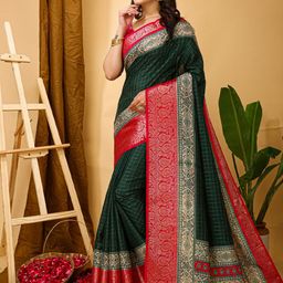 KALINI Checked Printed Zari Designer Kanjeevaram Saree image 5