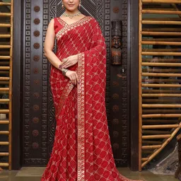 KALINI Bandhani Printed Gotta Patti Pure Georgette Saree-picture-56